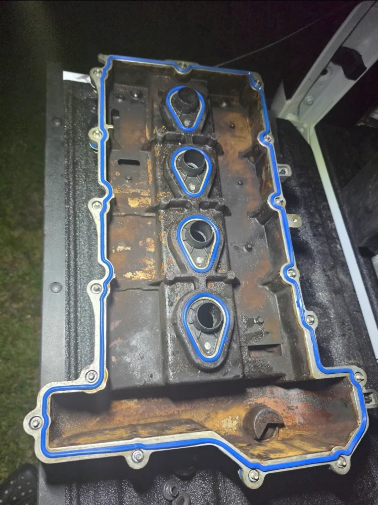 Valve cover and gasket during an engine repair